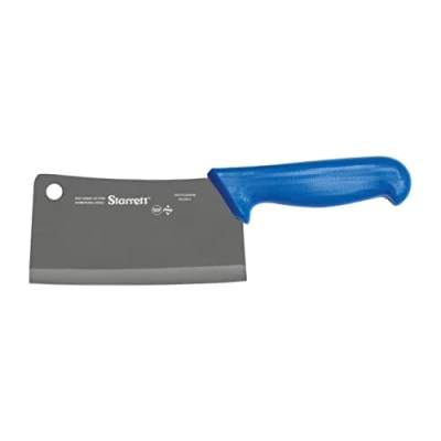 Image of Starrett Chef&#039;s Cleaver Knife BKL509 6 Wide Rectangular 6&quot; (150mm) Professional Kitchen Blade Blue Handle Ultra Sharp Vegetable &amp; Meat Butcher