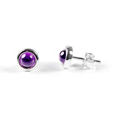 Image of Amethyst and Sterling Silver Simple Minimal Round Stud Earrings, Purple February Birthstone Gift