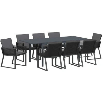Image of vidaXL 9 Piece Garden Dining Set with Cushions Black Poly Rattan Acacia