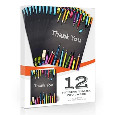 Image of Olivia Samuel 12 x Teacher Thank You Cards from Chalkboard Folding Style with Envelopes