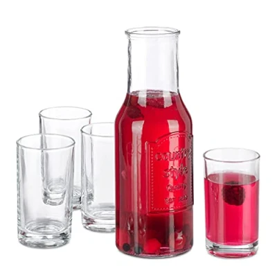 Image of Relaxdays Water Carafe with Glasses, 5 Part Set, 1 L Jug, 220 ml Capacity, Kitchen, Homeware,Transparent, 27.5 x 9.5 cm