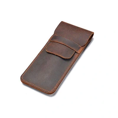 Image of Jurxy Leather Pen Case Holder Handmade Fountain Multi Pens Pouch Crazy Horse Protective Sleeve Cover Large Brown