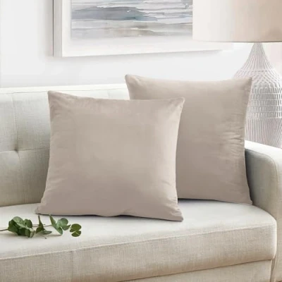 Image of Oxford Homeware Beige Cushion Covers 45 x cm (Pack of 2) Square Throw Pillow Cases Decorative Bedroom Cover for Sofa Living Room Car with Invisible Zipper (18 18 Inch)