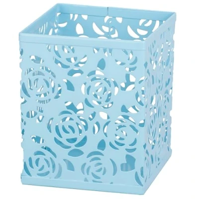 Image of RICOO Stylish Iron Pen Holder B003 HB, Ultimate Desk Organizer for Pens, Makeup Brushes, Keys, 8x8x10 cm, Light Blue