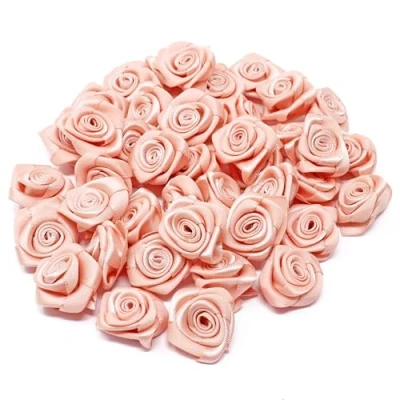 Image of Wedding Touches Light Peach 25mm Satin Ribbon Rose Flowers Decorative Craft (50)