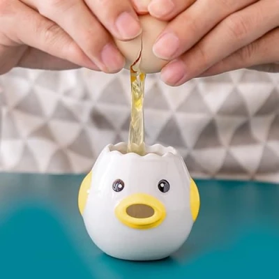 Image of 2XK NOV Egg Separator, Ceramic Yolk White Filter Extractor Tool, Portable Kitchen Gadgets for Baking
