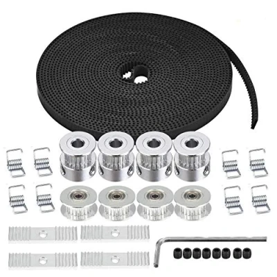 Image of TUZUK 5M GT2 Timing Belt 6mm Width + 4pcs 20 Teeth 5mm Bore Pulley Wheel Idler 8pcs Tensioner Spring Torsion Gear Clamp Mount Block with Allen Wrench for 3D Printer
