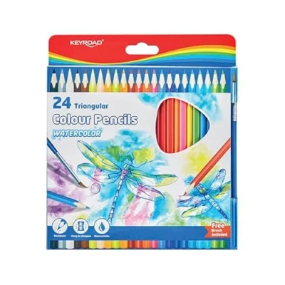 Image of Keyroad Watercolour Pencils with Brush/Pack of 24 / Mixed Colours/Adults and Children/Colouring