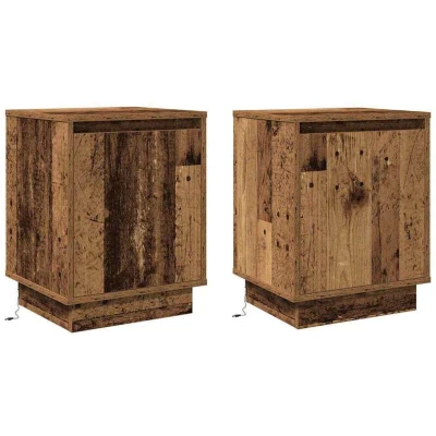 Image of vidaXL Bedside Cabinets with LED Lights 2 pcs Old Wood 39x34,5x50 cm