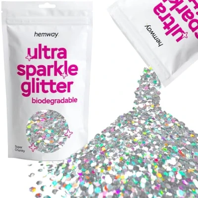 Image of Biodegradable Glitter Silver Holographic Ultra Sparkle Eco Friendly Plant Based Bio Super Chunky for Face Body Hair Craft Resin Festival Makeup Eyeshadow 100g / 3.5oz