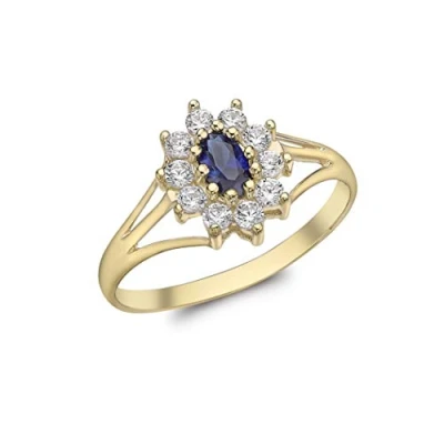 Image of CARISSIMA Gold Women&#039;s 9 ct Yellow Blue and White Cubic Zirconia Flower Cluster Ring, Size P