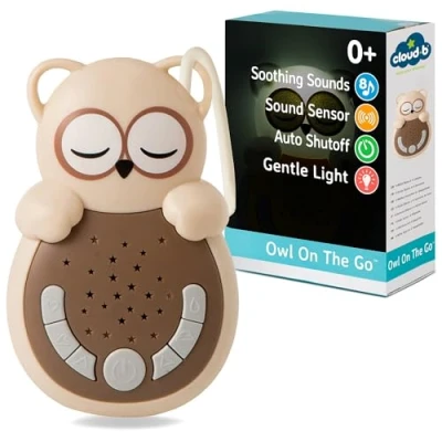 Image of Cloud b Travel Comforting Sound Machine w/Calming Light 4 White Noise and Lullabies Re Activating Smart Sensor Sweet Dreamz Owl On The Go