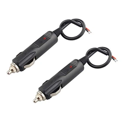 Image of Futheda 2pcs Car Cigarette Lighter Male Plug 10A Fuse DC 12V 24V with LED Lights Extension Cord