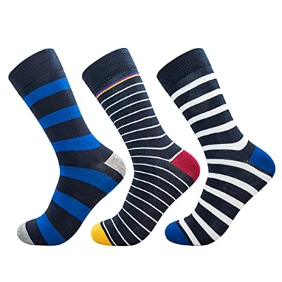 Image of Jasmine Silk 3 Pairs Supersoft Mens Bamboo Socks Thermal Sock 7 11 Patterns (Navy Stripe)