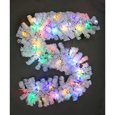 Image of 2m/200cm Pre Lit White Christmas Garland Alaskan Pine for Fireplaces Home Wall Door Stair Artificial Xmas Tree Garden Yard Decorations with 50 Multicolour LEDs
