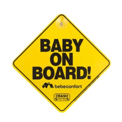 Image of Bebeconfort Baby On Board Sign for car, Sign, 0+ Months, Easy and Quick to Install Via Suction Cups, Clean, Internationally Recognized Yellow