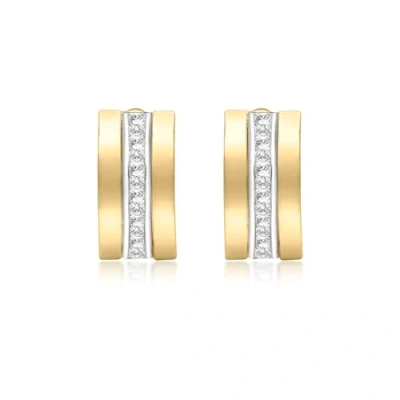 Image of Carissima Gold Women&#039;s 9 ct Yellow and White Cubic Zirconia Three Band Earrings