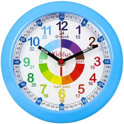 Image of Kiddus Wall Clock for Boys and Girls. Silent Analogue Time Teacher with Exercises. Easy to Read Learn the Time. New Unicorn