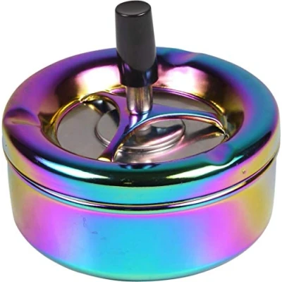 Image of kogu Rotating Ashtray in Rainbow Design, Colourful Shiny, 11 cm Diameter