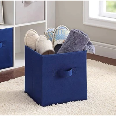 Image of NIGMA® 1pc Foldable Cube Storage Boxes Fabric with Handles Collapsible for Home Office Nursery Organiser Clothes Basket Containers 27 x 28 cm (Blue)