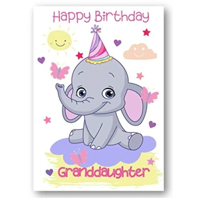 Image of Second Ave Granddaughter Children&#039;s Kids Elephant Birthday Card For Her Greetings