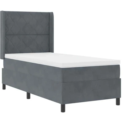 Image of vidaXL Box Spring Bed with Mattress &amp; LED Dark Grey 100x200 cm Velvet
