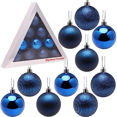 Image of Christmas Concepts® Pack of 10 60mm (2.4&quot;) Tree Baubles Shiny, Matte &amp; Glitter Decorated (Midnight Blue)