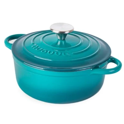 Image of Cast Iron Dutch Oven with Lid Non Stick Ovenproof Enamelled Casserole Pot Sturdy Cookware Dark Green, 2.1 Quart, 20cm by Nuovva
