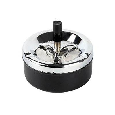 Image of Portable Metal Ashtray Spinning Ash Tray TOPIND Round Push Down Stainless Steel Cigarette Cylinder with Smokeless Cigaretee Lid Holder for Office Home