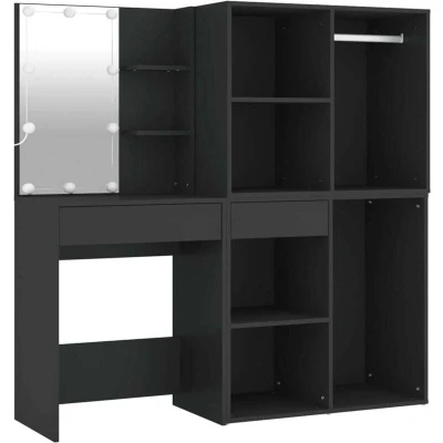 Image of vidaXL LED Dressing Table with Cabinets Black Engineered Wood