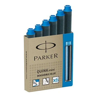 Image of Parker Mini Fountain Pen Ink Refill Cartridges Blue QUINK 6 Count
