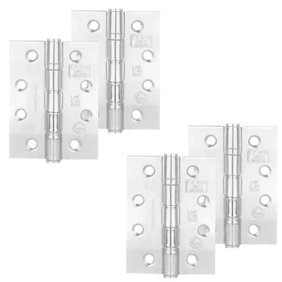Image of Decoranddecor Door Hinges Internal Fire Rated 4inc / 102mm Ball Bearing Steel Polished Chrome 2 Pairs
