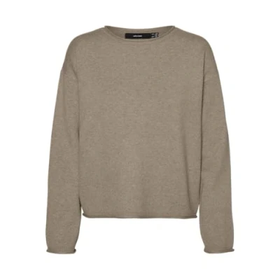 Image of VERO MODA Women&#039;s Vmgold Roll LS O Neck Pullover Knitted Jumper, Silver Mink/Detail: w. Melange, L