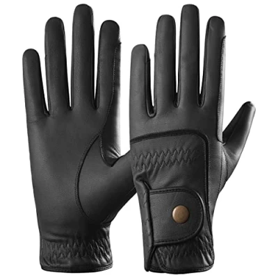 Image of AFE Genuine Leather Horse Riding Gloves Ladies Dublin Track Equestrian (Black, Small)