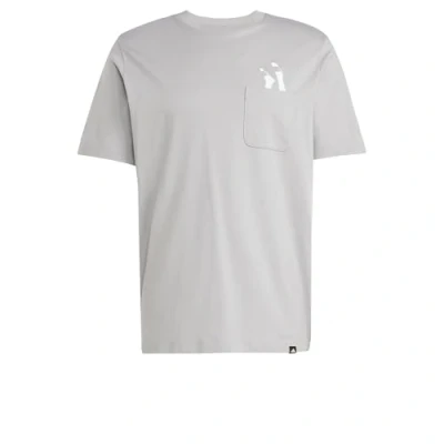 Image of adidas Men&#039;s Lounge Slides Graphic Pocket T Shirt, Charcoal Solid Grey, M