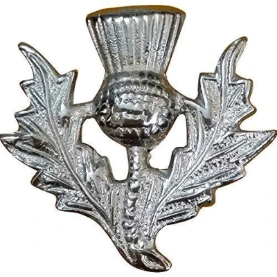 Image of Tartancity Scottish Thistle Crest Cap Badges/Glengarry Hat Badge Pin Silver/Military