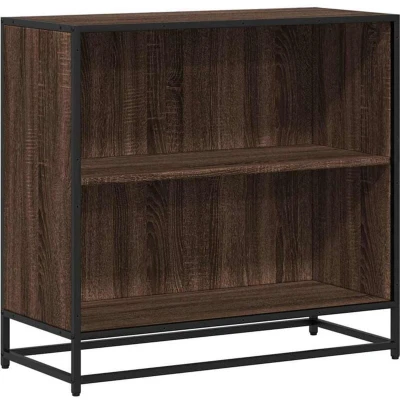 Image of vidaXL Book Cabinet/Brown Oak/Metal Frame Modern Engineered Wood Bookshelf/Room Divider with 2 Shelves for Office/Living Room Storage