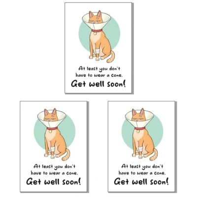 Image of LimaLima Funny Get Well Soon Card For Men Women Kids Cat Design Wishing You A Speedy Recovery After Hospital Surgery Operation Broken Arm (Pack 3)