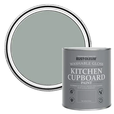 Image of Rust Oleum Grey Kitchen Cupboard Paint in Gloss Finish Pitch 750ml