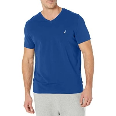 Image of Nautica Men&#039;s Short Sleeve Solid Slim Fit V Neck T Shirt, Royal Blue, Large