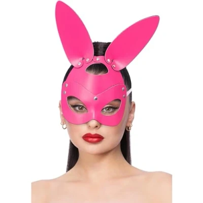 Image of Smiffys Fever Pink Mock Leather Rabbit Mask, Accessories Fancy Dress, Rabbit/Bunny Dress Up Masks