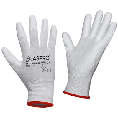 Image of 30 Pairs Size XXL(11) White Nylon PU coated work gloves for builders, gardeners, etc By ASPRO (30 pairs, XX LARGE (size 11))