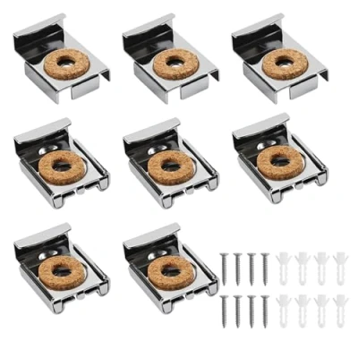 Image of 8 Pcs Mirror Fixings Spring Loaded Hanging Kit, Heavy Duty Brackets, Clips with Screws and Dowels for Frameless Wall Mirrors in Bathroom, Living Room, Public Spaces