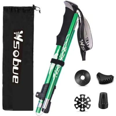 Image of Trekking Pole, Collapsible Walking Hiking Stick for Men Women, Ultralight Aluminum Ski Pole with EVA Grip (Green 1 Pack)