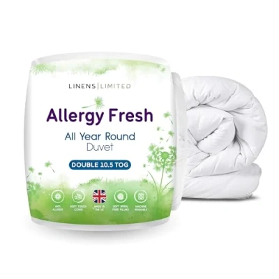 Image of Linens Limited Double Duvet 10.5 Tog, Allergy Fresh, All Year Round Quilt, Soft and Comfy, Anti Hollowfibre, Machine Washable (White)