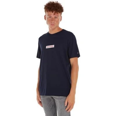 Image of Tommy Hilfiger Men Monotype Box Tee S/S T Shirts, Blue, S