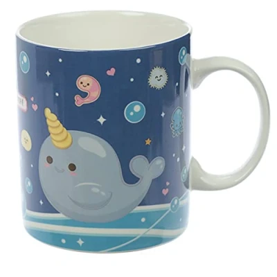 Image of Puckator Narwaii And Friends Kawaii Narwhal Porcelain Mug, Tea Coffee Hot Drinks Microwave &amp; Dishwasher Safe Height 9.5cm Width 12cm Depth 8cm 300ml Capacity