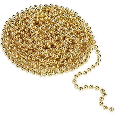 Image of 31 Feet Christmas Beaded Garland Shiny Beads Strand for Tree, Valentine, Exhibition, Wedding, Costume, DIY Decoration (6mm Gold Bead 31ft)