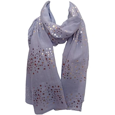 Image of GlamLondon Galaxy Scarf Rose Gold Glitter Foil Stars Print Ladies Party Wedding Fashion Wrap (Silver Grey)(Size: L)