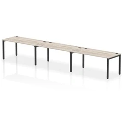Image of Impulse Bench Single Row 3 Person 1600 Black Frame Desk Grey Oak